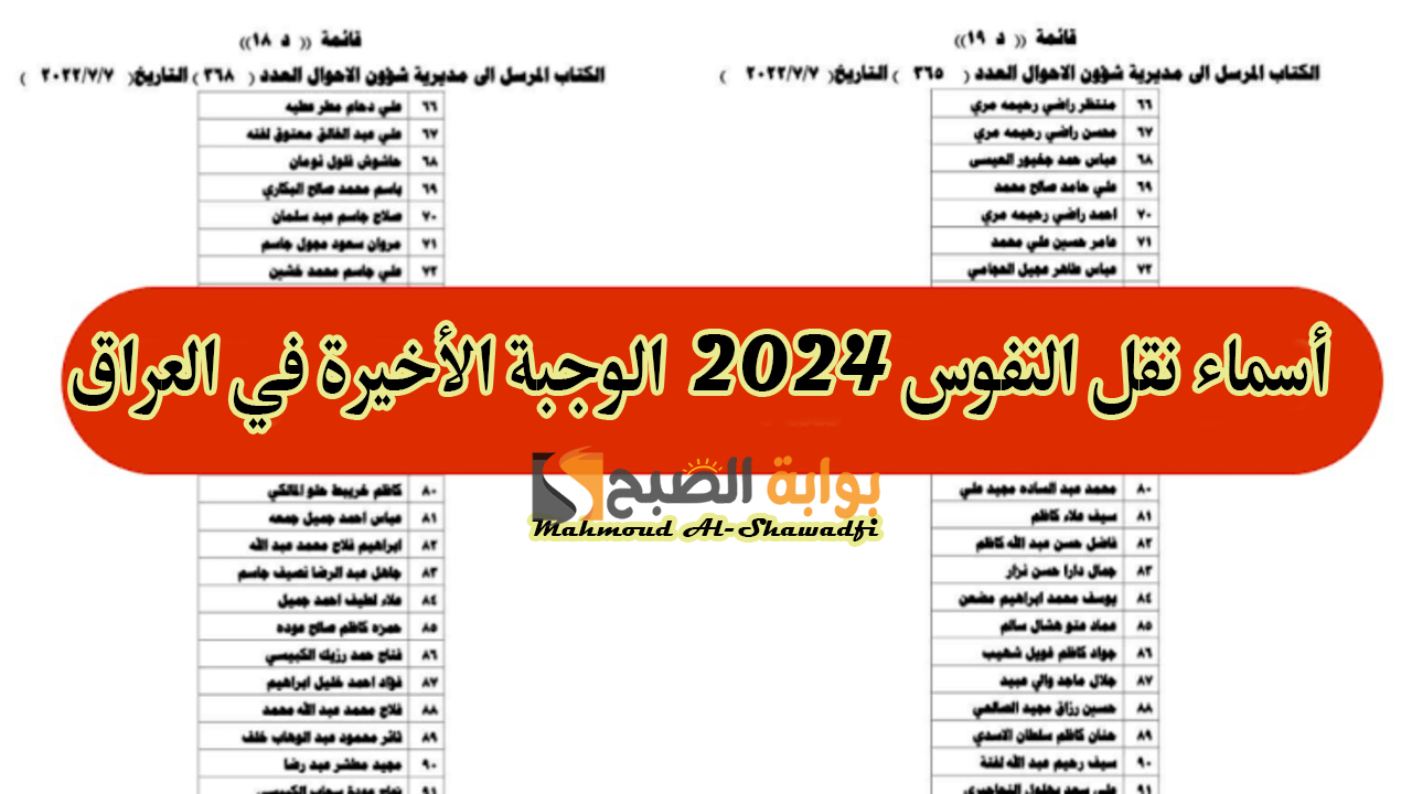 أسماء نقل النفوس 2024 الوجبة الأخيرة في العراق عموم المحافظات