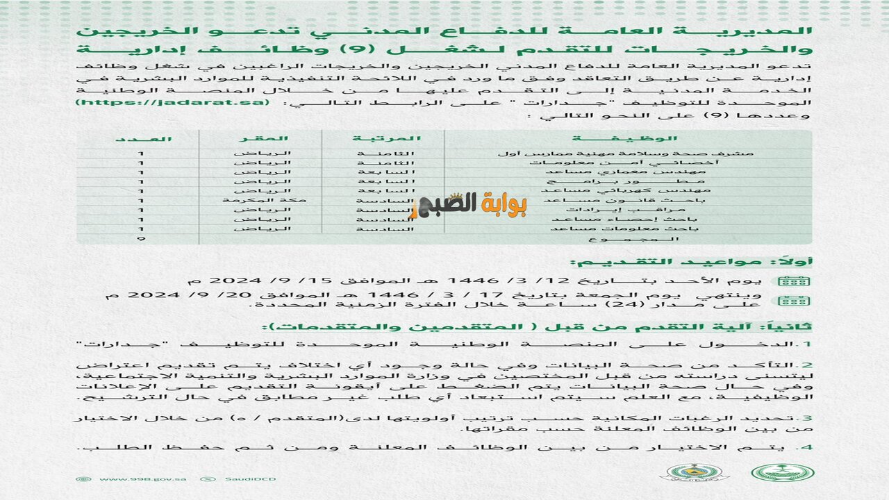 شروط القبول في وظائف الدفاع المدني