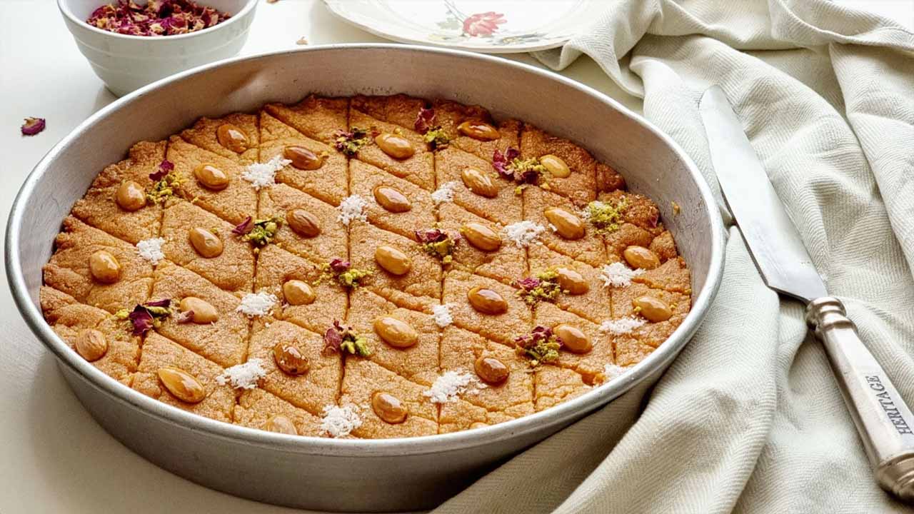 البسبوسة بالزبادي وجوز الهند
