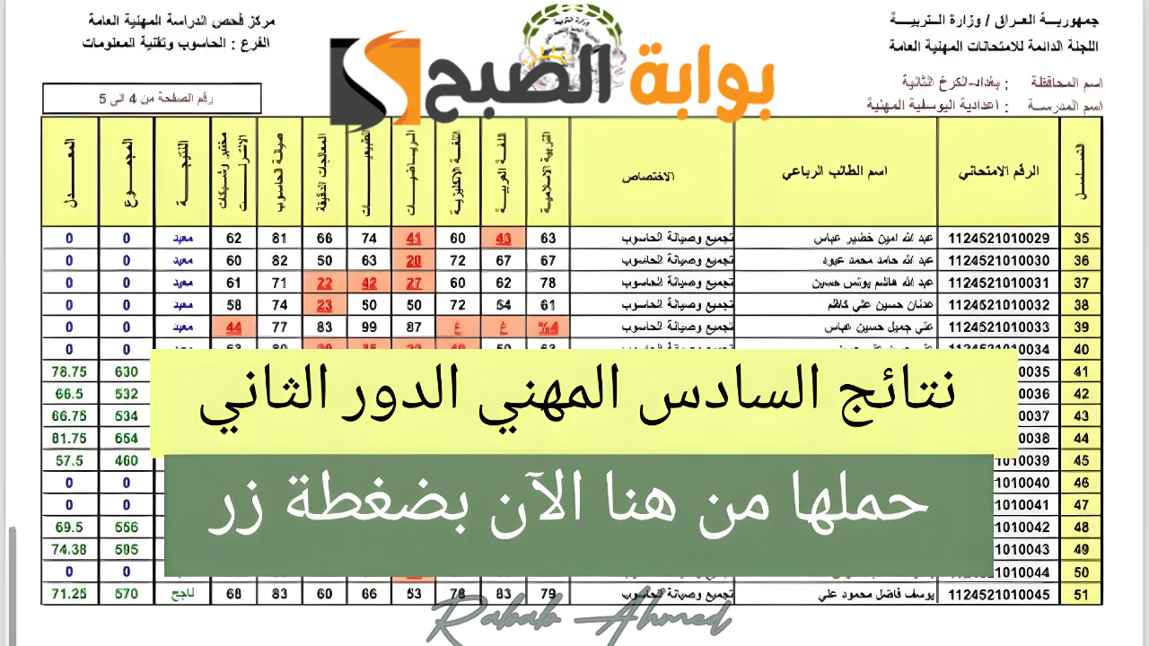 نتائج السادس المهني الدور الثاني 2024