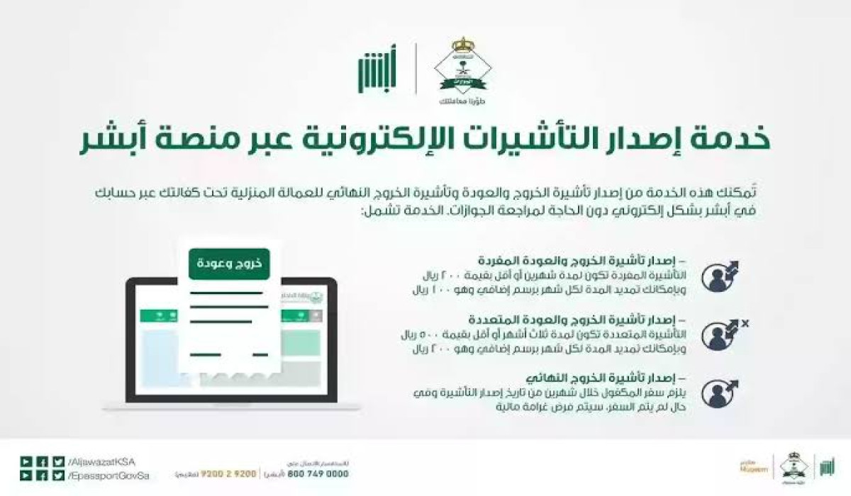 خطوات الحصول على تأشيرة خروج وعودة إلى المملكة