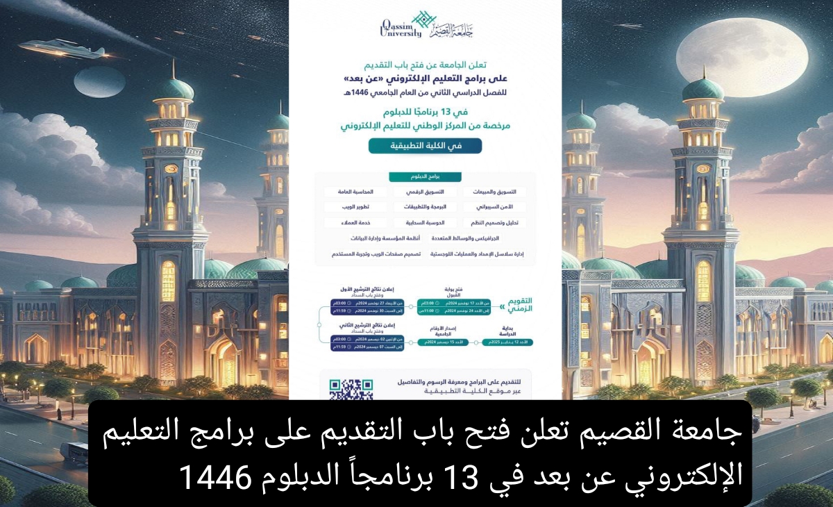 جامعة القصيم تعلن فتح باب التقديم على برامج التعليم الإلكتروني عن بعد في 13 برنامجاً الدبلوم 1446