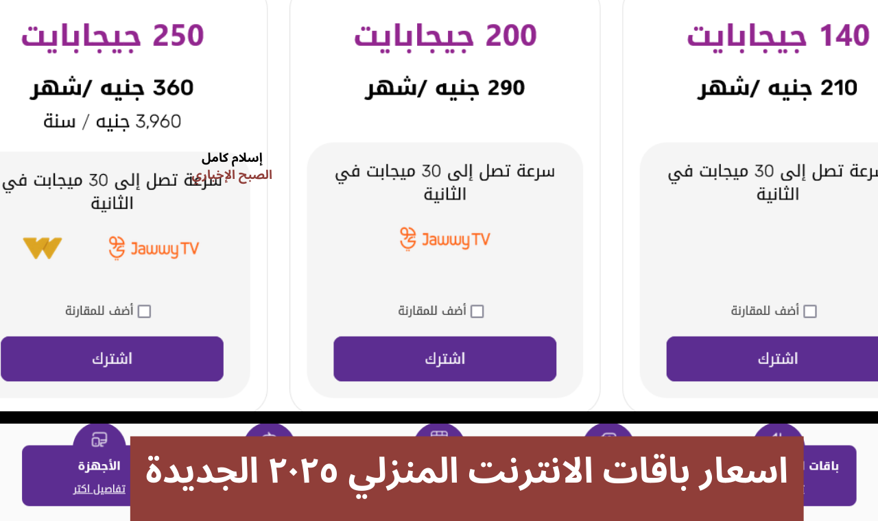 اسعار باقات الانترنت المنزلي ٢٠٢٥ الجديدة