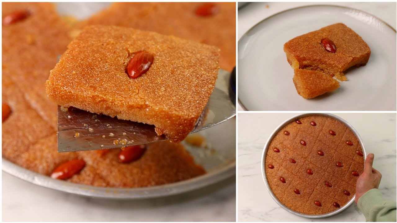 طريقة عمل البسبوسة اللذيذة بقوام مرمل أحلى من الجاهزة بكتير