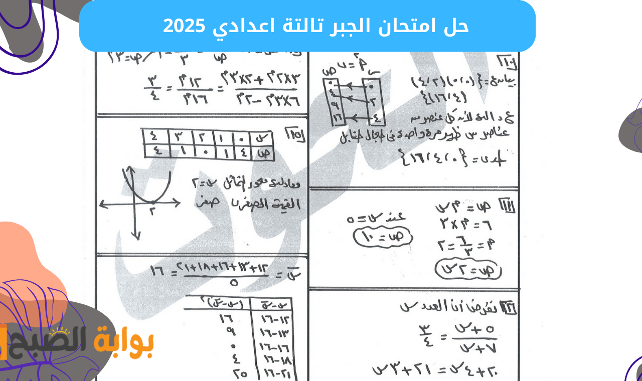 حل امتحان الجبر تالتة اعدادي الاسكتدرية