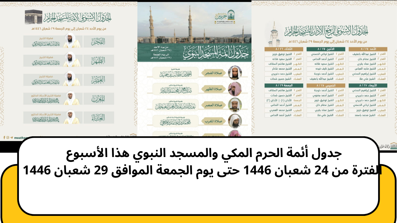جدول الأئمة والمؤذنين للحرم المكي هذا الأسبوع