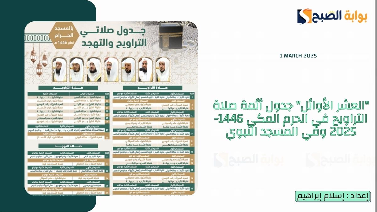 جدول أئمة صلاة التراويح في الحرم المكي 1446-2025