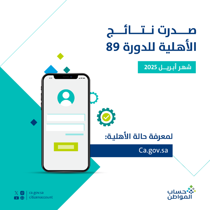 عاجل.. صدور نتائج أهلية حساب المواطن للدفعة 89 لشهر أبريل