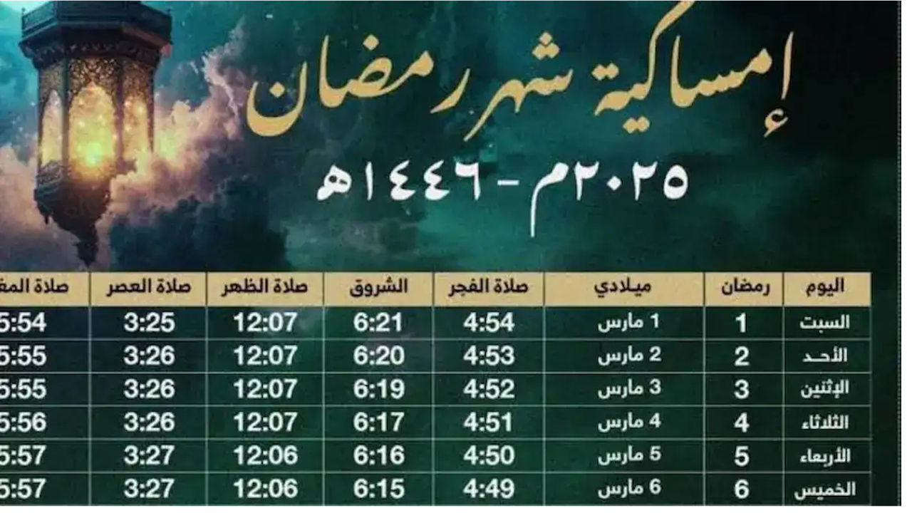 مواقيت الامساك الجزائر العاصمة خلال شهر رمضان 2025